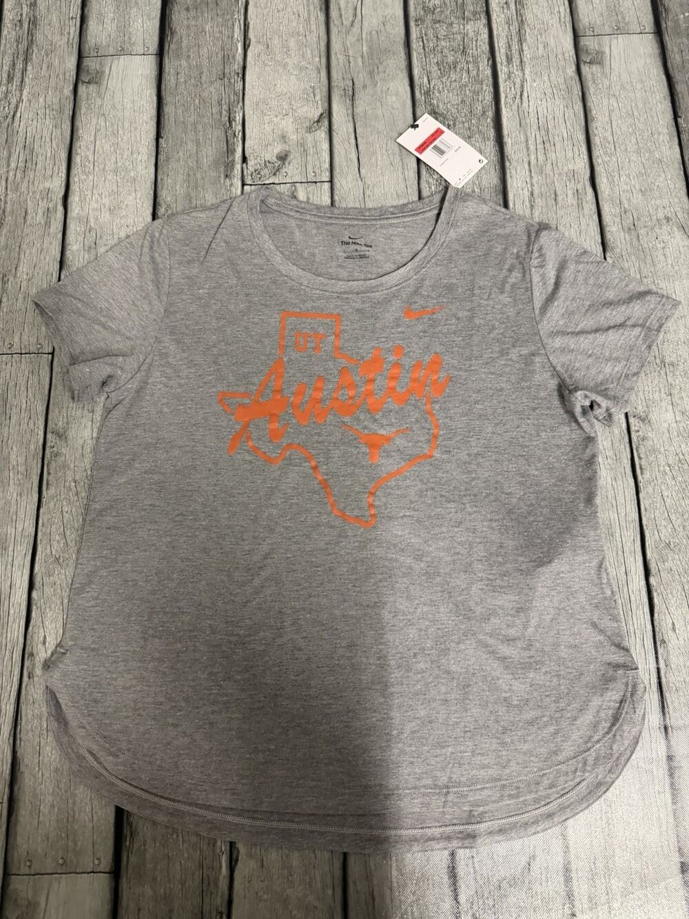 NWT Nike Womens Texas Longhorns Local Campus Mantra Tri-Blend T-Shirt Large Grey